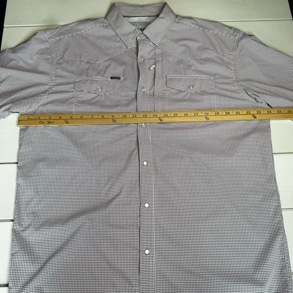 PONCHO Men's Long-Sleeve Pearl Snap Shirt in Maroon Microcheck - Picture 7 of 12